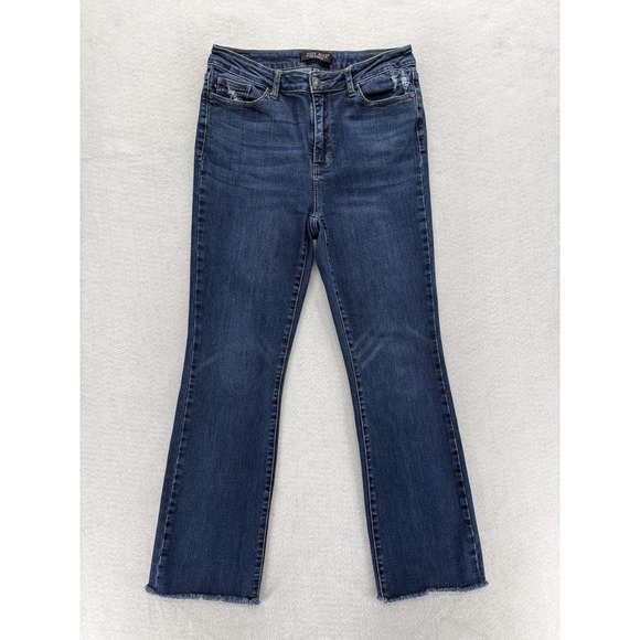 Judy Blue Denim - Judy Blue Jeans Womens 9/29 Blue Slim Bootcut Distressed Raw Hem Stretch Denim
